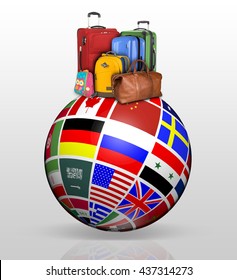 Global Travel Concept With Suitcases And Glossy Globe