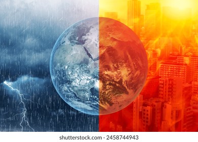 Global warming climate El Nino and La Nina crisis weather effect concept extreme hot wave and heavy storm raining concept, element from NASA - Powered by Shutterstock