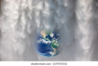Global warming concept - Planet earth in the waters of waterfalls "Elements of this Image Furnished by NASA" - Shutterstock ID 2179737151