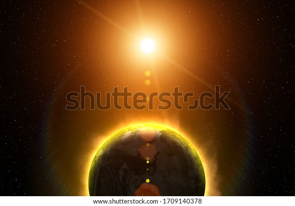 Global\
warming. Earth and Sun. Global catastrophe concept: global warming,\
expansion of the sun, planet overheating, the ozone hole. Earth\
cataclysm. This image elements furnished by\
NASA.