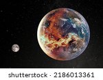 Global warming and mass extinction concept - half of planet Earth in fire. Elements of this image furnished by NASA.