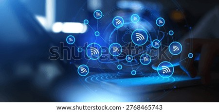 Global Wireless Connectivity Network and Wi-Fi Communication Technology.