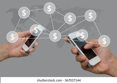 Globalization Electronic Funds Transfer Concept Background With Mobile Smart Phone.