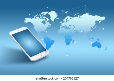 Globalization or Social network concept background with new generation of mobile phone