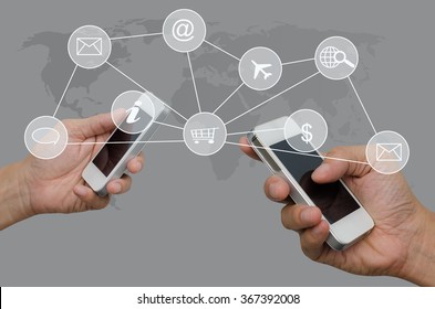 Globalization or Social network concept background with mobile smart phone.