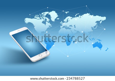 Globalization or Social network concept background with new generation of mobile phone