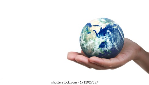 Globe ,earth in human hand, holding our planet glowing. Earth image provided by Nasa