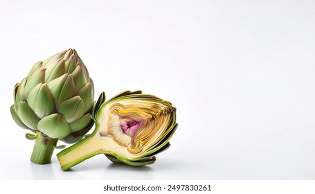 globe, french or green artichoke heart - Cynara cardunculus - is a variety of a species of thistle cooked and eaten or used as an ingredient in cooking. isolated on white background