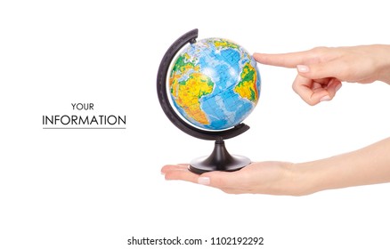 Globe in the hands pattern on white background isolation