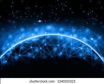 Globe internet network and telecommunication data exchanges over the planet Earth and GPS transferring data with technology in the future. The secure cyber for IOT. This image furnished by NASA.