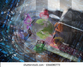 Globe and mans - abstract computer background.