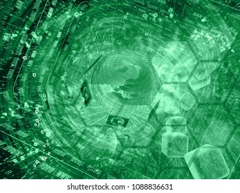Globe and mans - abstract computer background, toned.