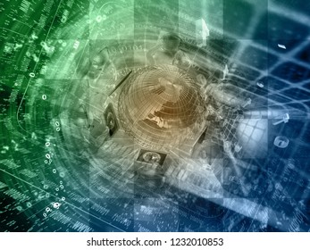 Globe and mans - abstract computer background.