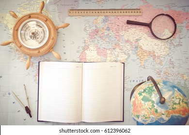Globe on the background of the world map
