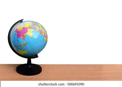 Globe On Desk  ,isolated White Background And Saved Clipping Path