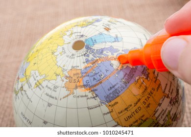 Globe is placed on canvas background