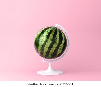 Globe sphere orb watermelon concept on pastel pink background. minimal idea food and fruit concept. An idea creative to produce work within an advertising marketing communications or artwork design.