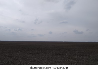 Gloomy Agricultural Field After Harvesting Corn. Overcast Landscape.