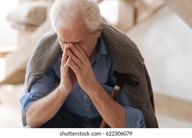 Gloomy Elderly Man Crying