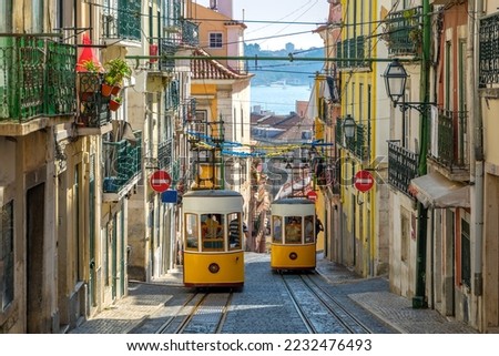 The Gloria Funicular in the city center of Lisbon, Portugal