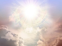 Glorious Divine Intelligence  Vortexing Starlight Sky - A Massive High Altitude Spiraling Star Sun Burst Above Golden Yellow Moody Cloudscape With Copy Space For Healing Spiritual Messages
