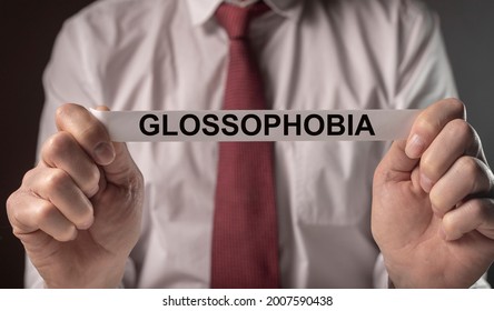 Glossophobia Word On Paper. Fear Of Public Speaking.