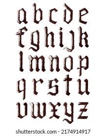Glossy letters of the gothic font made of melted chocolate - Shutterstock ID 2174914917