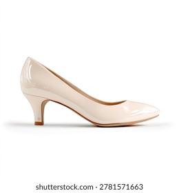 Glossy Light-Colored Kitten Heel Pump with Pointed Toe Designed for Professional and Formal Occasions
