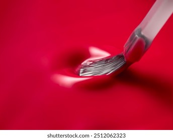 The glossy and smooth texture of the vivid red nail polish is perfectly demonstrated by light brush stroke on the surface