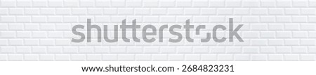 Glossy white subway tile surface forming a seamless rectangular pattern, ideal for modern kitchen panels, banners and panoramic backgrounds.