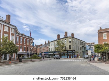 GLOUCESTER, USA - SEP 14, 2017: market place and old historic buildings  in Gloucester , USA.