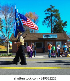 GLOUCESTER, VA - April 1, 2017: Gloucester High School Dukes NAVY JROTC In The 31st Annual Daffodil Fest And Parade, The Daffodil Fest And Parade Is A Regular Event Each Spring In April
