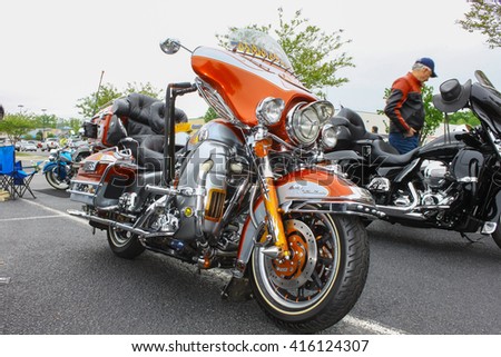 GLOUCESTER, VA - April 30, 2016: A customized Harley Davidson UltraClassic motorcycle at the 2nd Run for the Son Motorcycle show, the Motorcycle show is Sponsored by Jaxwax held each year.


