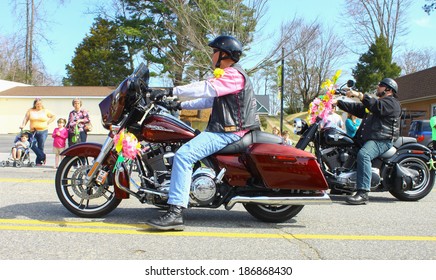 GLOUCESTER, VA - April 5, 2014: 28th annual Daffodil parade, Beyond Boobs Motorcycle riders in the parade, The Daffodil fest and Parade is a regular event held each spring