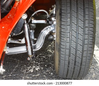 GLOUCESTER, VIRGINIA - AUGUST 23, 2014:The lower front suspension of a 31 Ford in the DRIVE-IN FOR DIABETES CAR SHOW Sponsored by Tractor Supply in August in Gloucester Virginia.