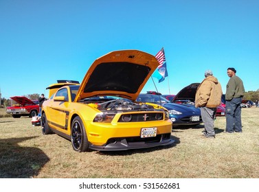 GLOUCESTER, VIRGINIA - NOVEMBER 12, 2016: A Ford Mustang Boss 302 In The Annual Shop With A Cop Car Show Held Once Each Year To Help Benefit Needy Children Of Gloucester For Christmas
