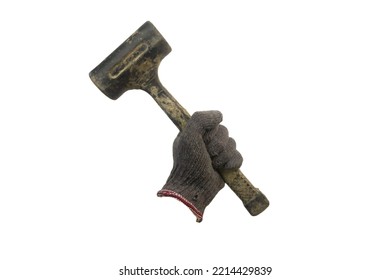 Glove Holding Hammer. Isolated On A White Background