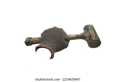 Glove Holding Hammer. Isolated On A White Background