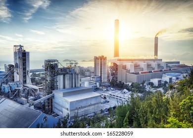 Glow light of petrochemical industry on sunset. - Shutterstock ID 165228059