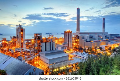 Glow light of petrochemical industry on sunset. - Shutterstock ID 261605948