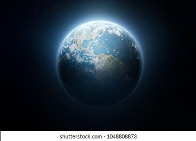 Glow Planet Earth View From Dark Space. Elements Of This Image Furnished By NASA