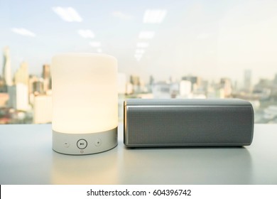 Glow Smart Portable Music Speaker Light With Wireless Bluetooth Speaker On Table