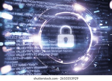 A glowing abstract digital lock and binary code