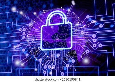 A glowing abstract digital lock and binary code