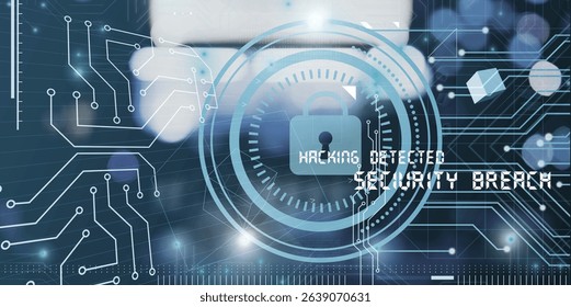 A glowing abstract digital lock and binary code