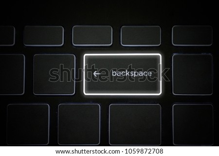 A glowing BACKSPACE button with arrow pointing to leftside