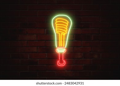 Glowing bulb neon sgin on wall idea. - Powered by Shutterstock