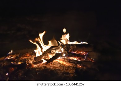 Glowing campside fire