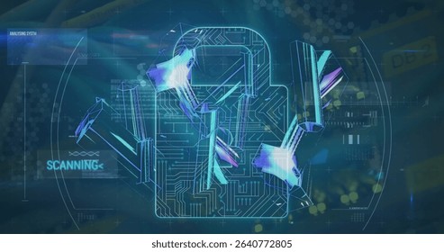 Glowing circuit-board head outline hovering within virtual interface, with HUD and scanning beams. Futuristic, cyber, digital, technology, innovation, control, interface - Powered by Shutterstock - Get 15% off with code: PIKWIZARD15