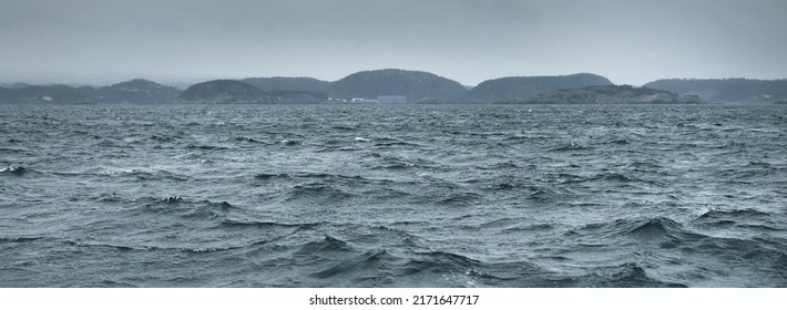 Glowing Clouds Above The Sea. Waves, Water Splashes. Dramatic Sky After The Storm, Epic Seascape. A View From The Yacht. Sailing In A Rough Weather. Nature, Travel Destinations, Cruise